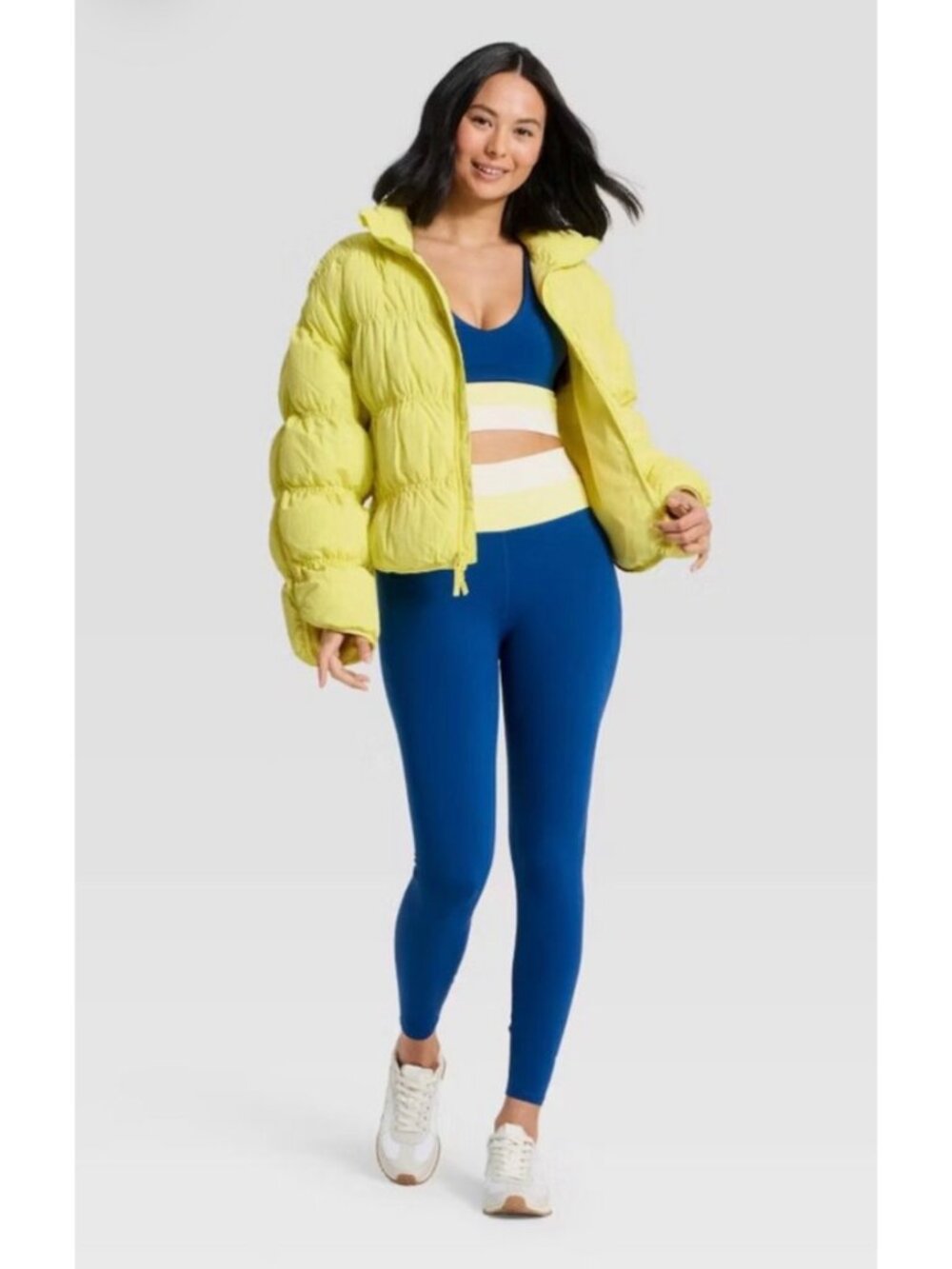 JoyLab Puffer Jacket Yellow XXS Double Zipper Casual Activewear NWT